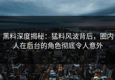 黑料深度揭秘：猛料风波背后，圈内人在后台的角色彻底令人意外