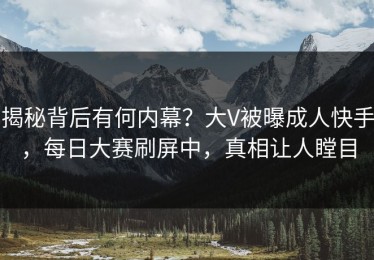 揭秘背后有何内幕？大V被曝成人快手，每日大赛刷屏中，真相让人瞠目