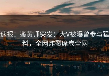 速报：鉴黄师突发：大V被曝曾参与猛料，全网炸裂席卷全网