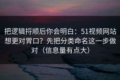 把逻辑捋顺后你会明白：51视频网站想更对胃口？先把分类命名这一步做对（信息量有点大）