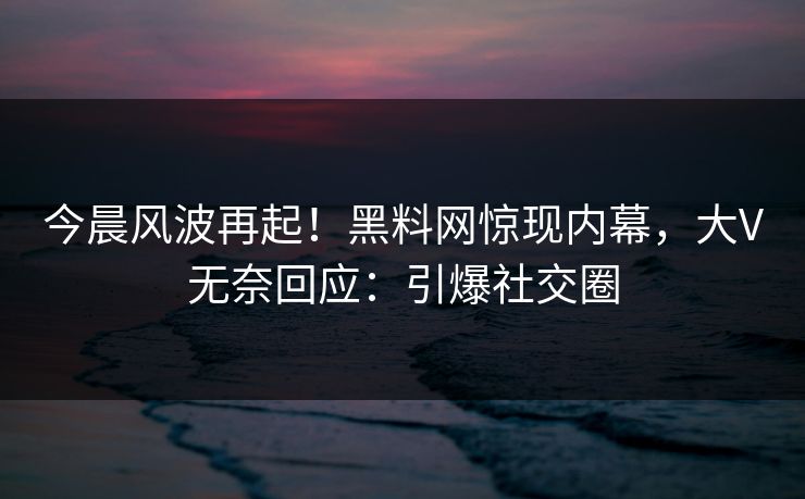 今晨风波再起！黑料网惊现内幕，大V无奈回应：引爆社交圈